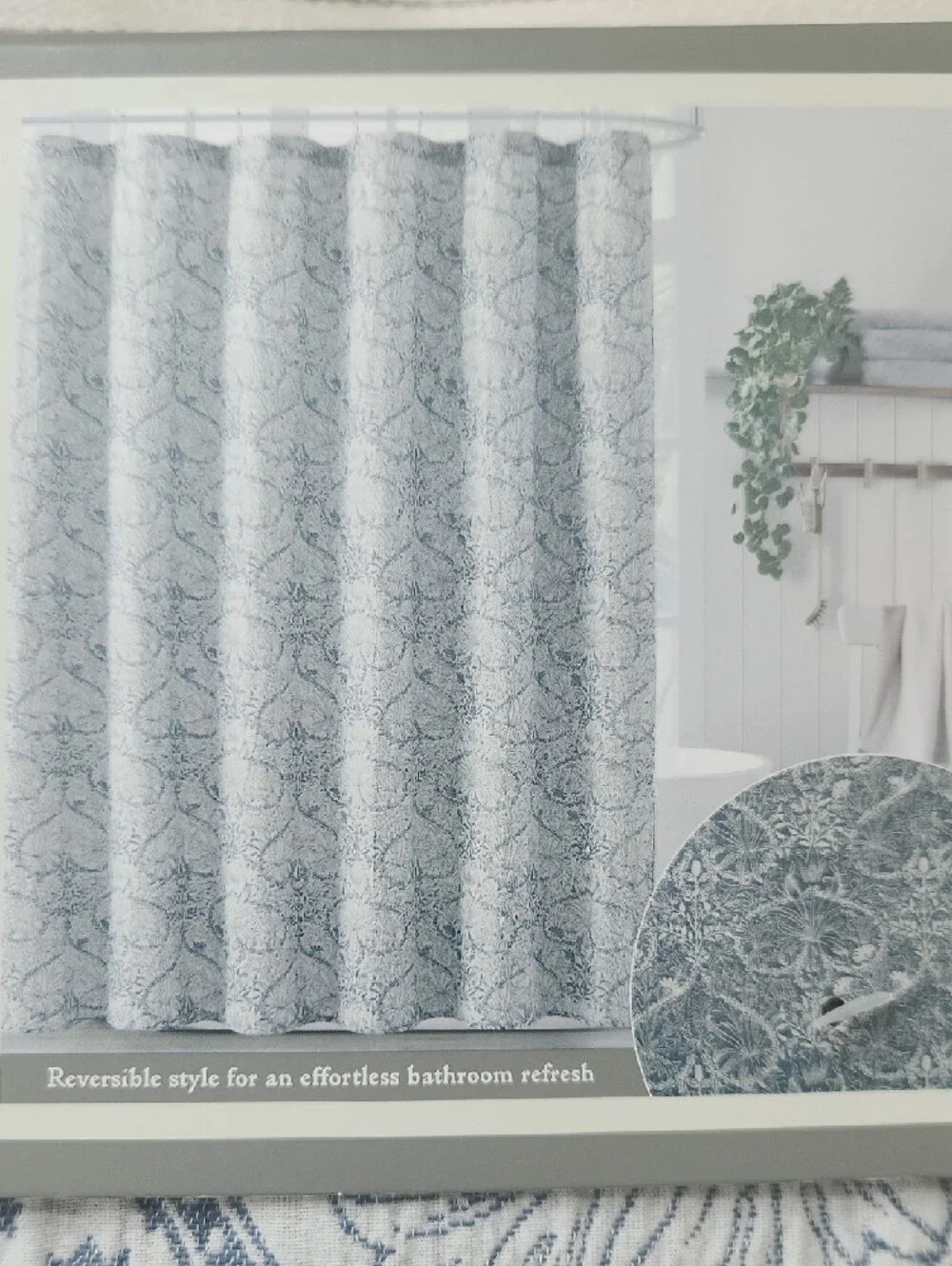 Morris & Co Reversible Woodland Weeds Blue Floral Shower Curtain